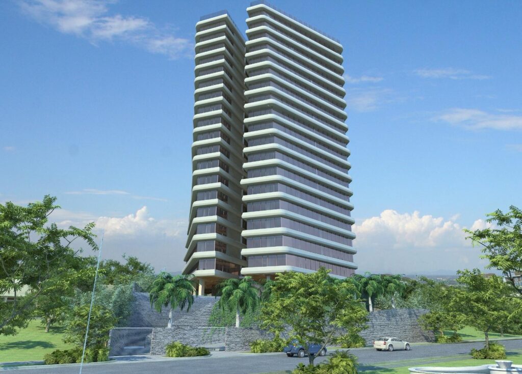 Edificio Residencial de 26 niveles, 36 viviendas, contratista general,. incluso Instalaciones técnicas y servicios auxiliares área total de construcción 21,671 M².